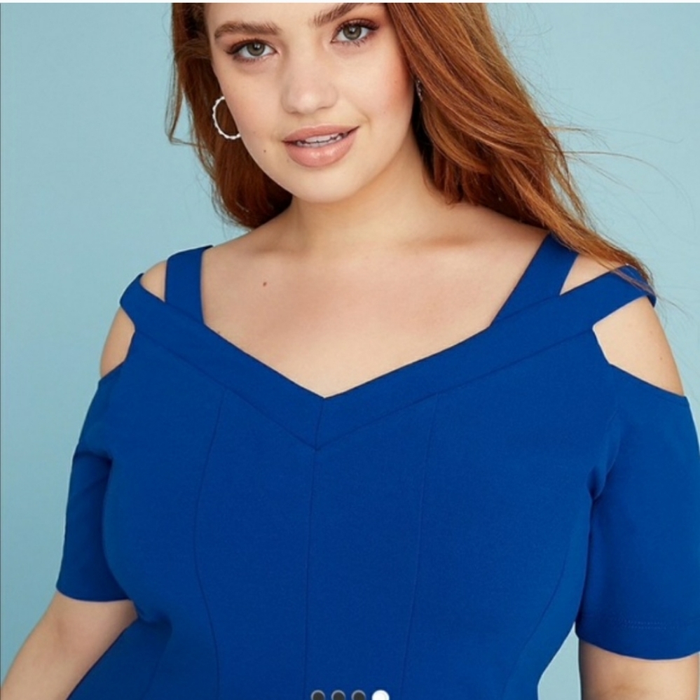 Blue, 2 straps off the shoulder dress